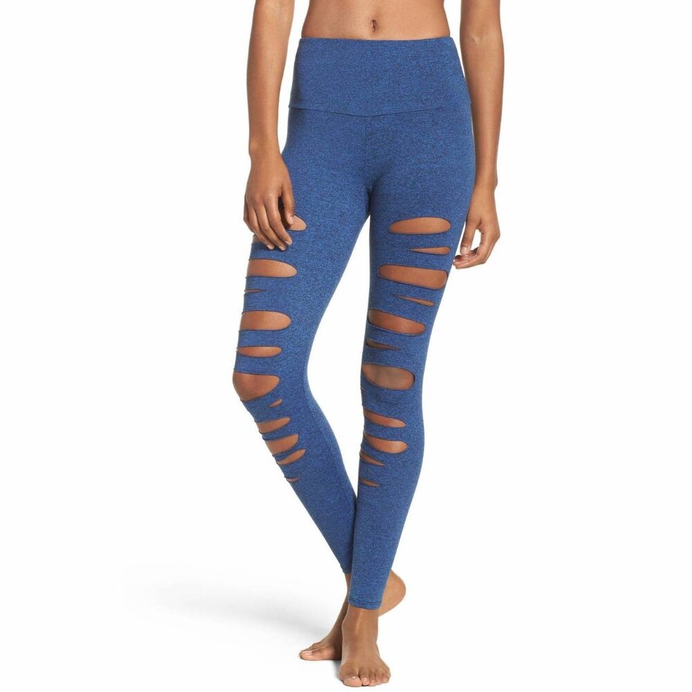 Like New ONZIE Flow Shredded High Rise Leggings XS Blue